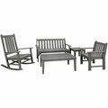 Polywood Vineyard 5-Piece Slate Grey Bench and Rocking Chair Set 633PWS3571GY
